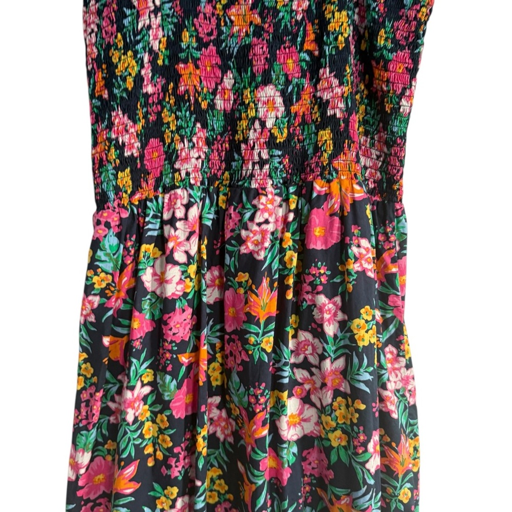 J Crew Floral Smocked Tiered Sleeveless A-Line Midi Dress Boho Navy Pink Size S - Picture 8 of 15